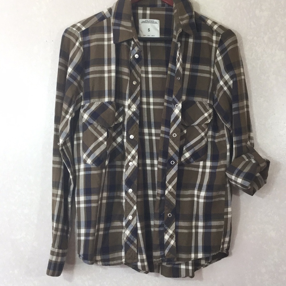 Zara Women Lightweight Flannel Shirt Snap Front S - Picture 8 of 8
